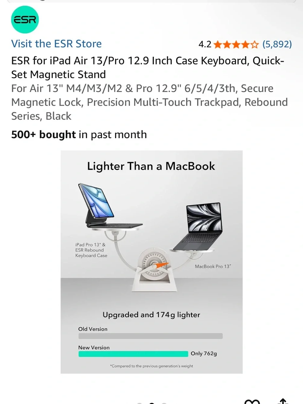 NIB ESR for iPad Air 13/Pro 12.9 Inch Case Keyboard, Quick-set Magnetic Stand